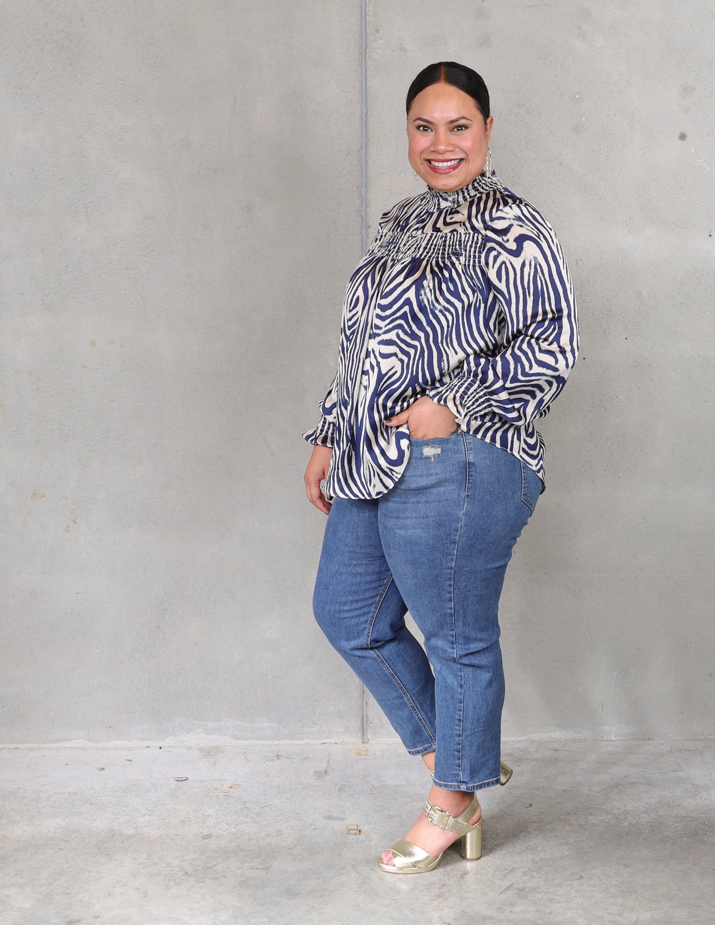 Mandinka Blouse - Navy Zebra