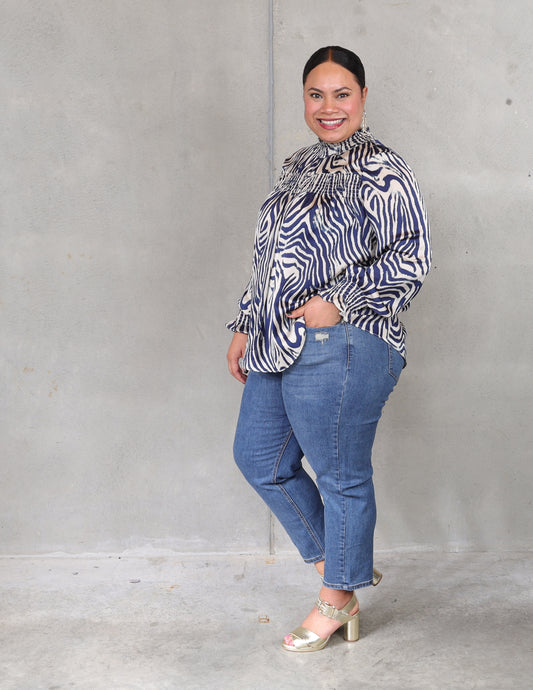Mandinka Blouse - Navy Zebra