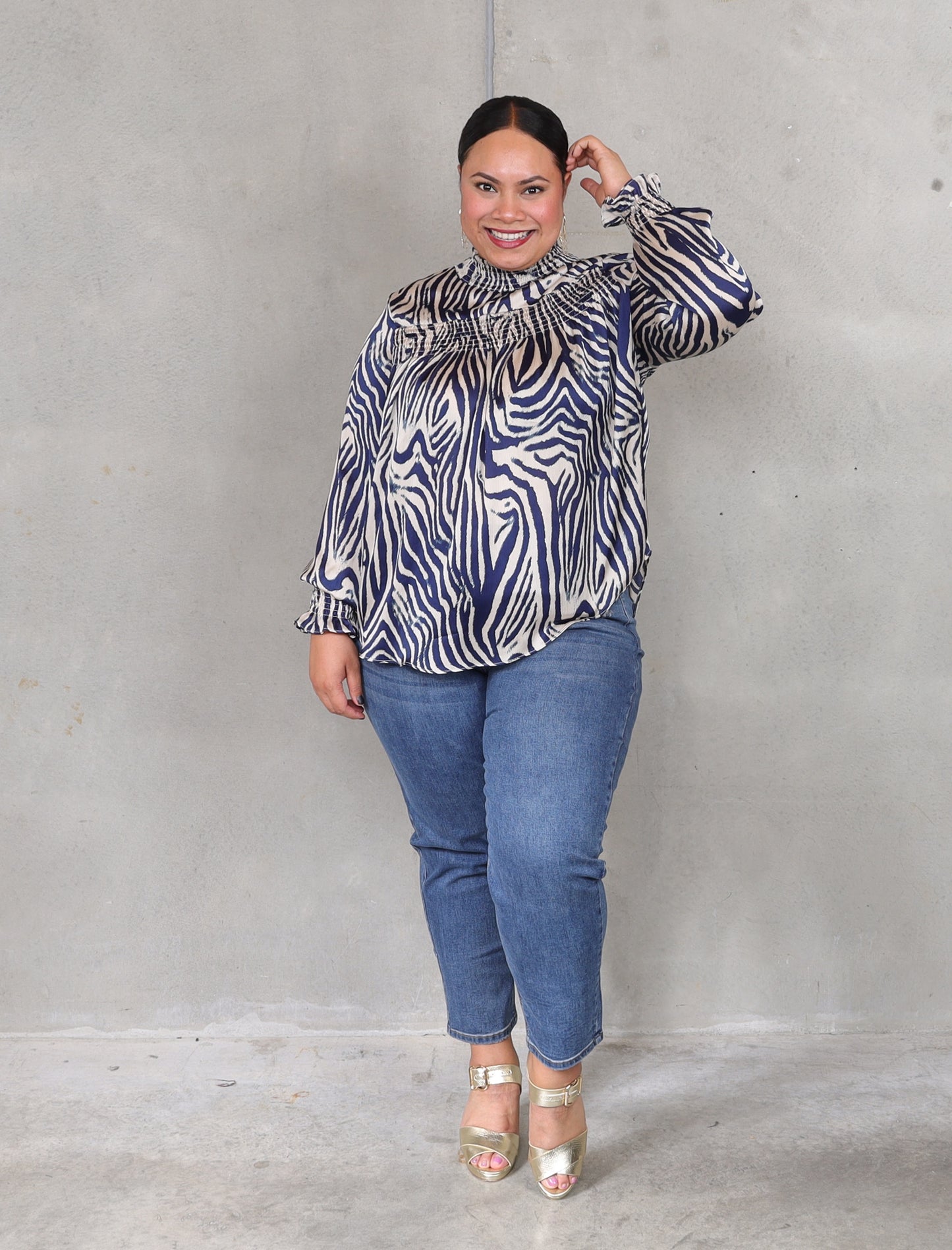 Mandinka Blouse - Navy Zebra