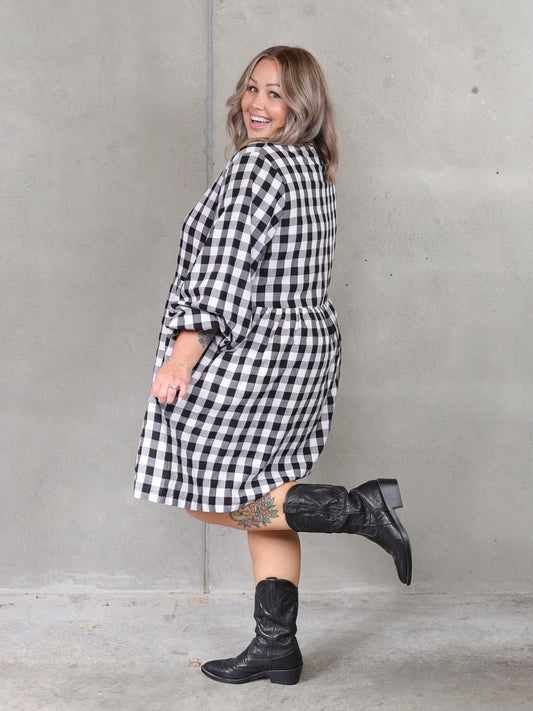 Willow Dress Long Sleeve - Black Check