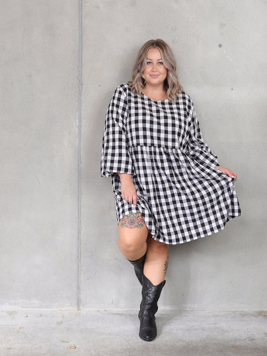Willow Dress Long Sleeve - Black Check