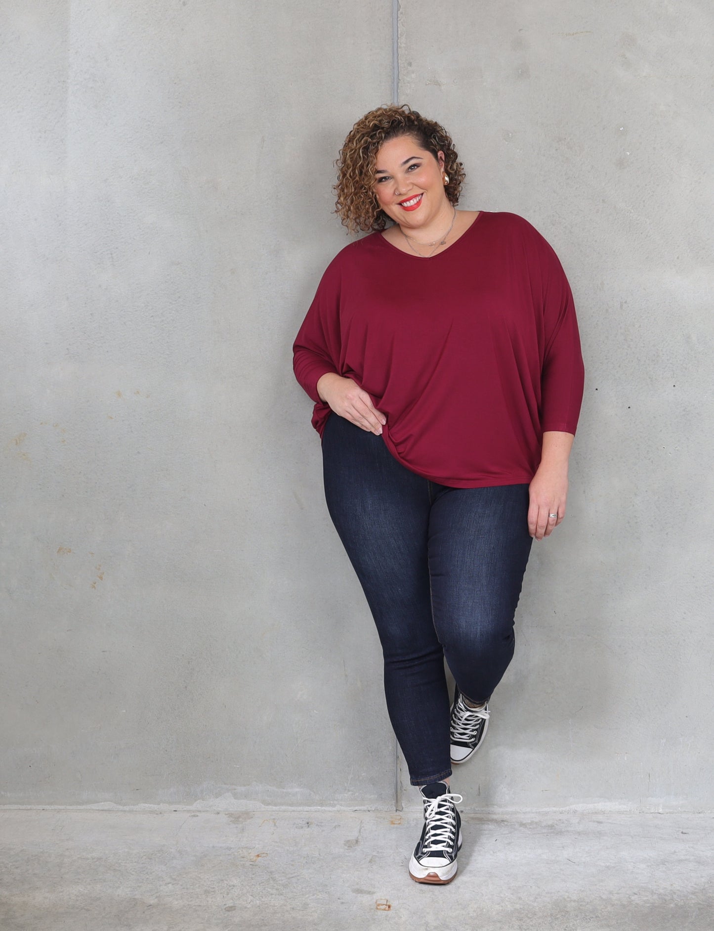 PQ Collection Hi-Low Miracle Top Long Sleeve - Mahogany
