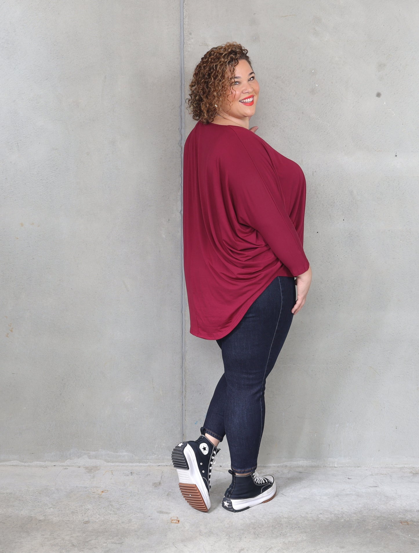 PQ Collection Hi-Low Miracle Top Long Sleeve - Mahogany