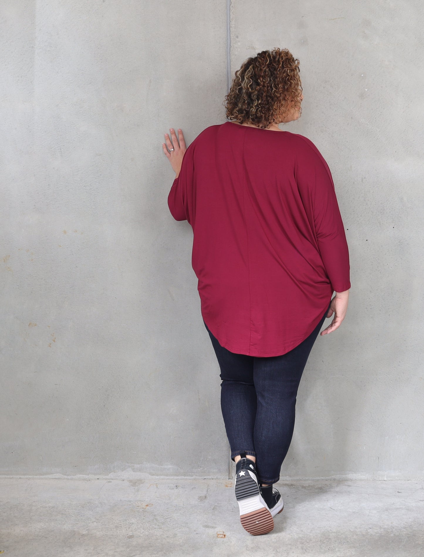 PQ Collection Hi-Low Miracle Top Long Sleeve - Mahogany