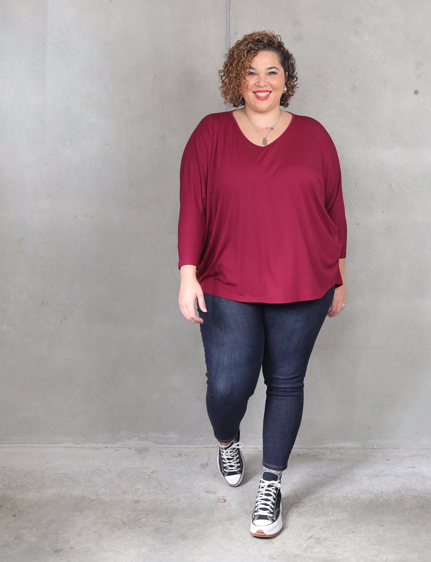 PQ Collection Hi-Low Miracle Top Long Sleeve - Mahogany