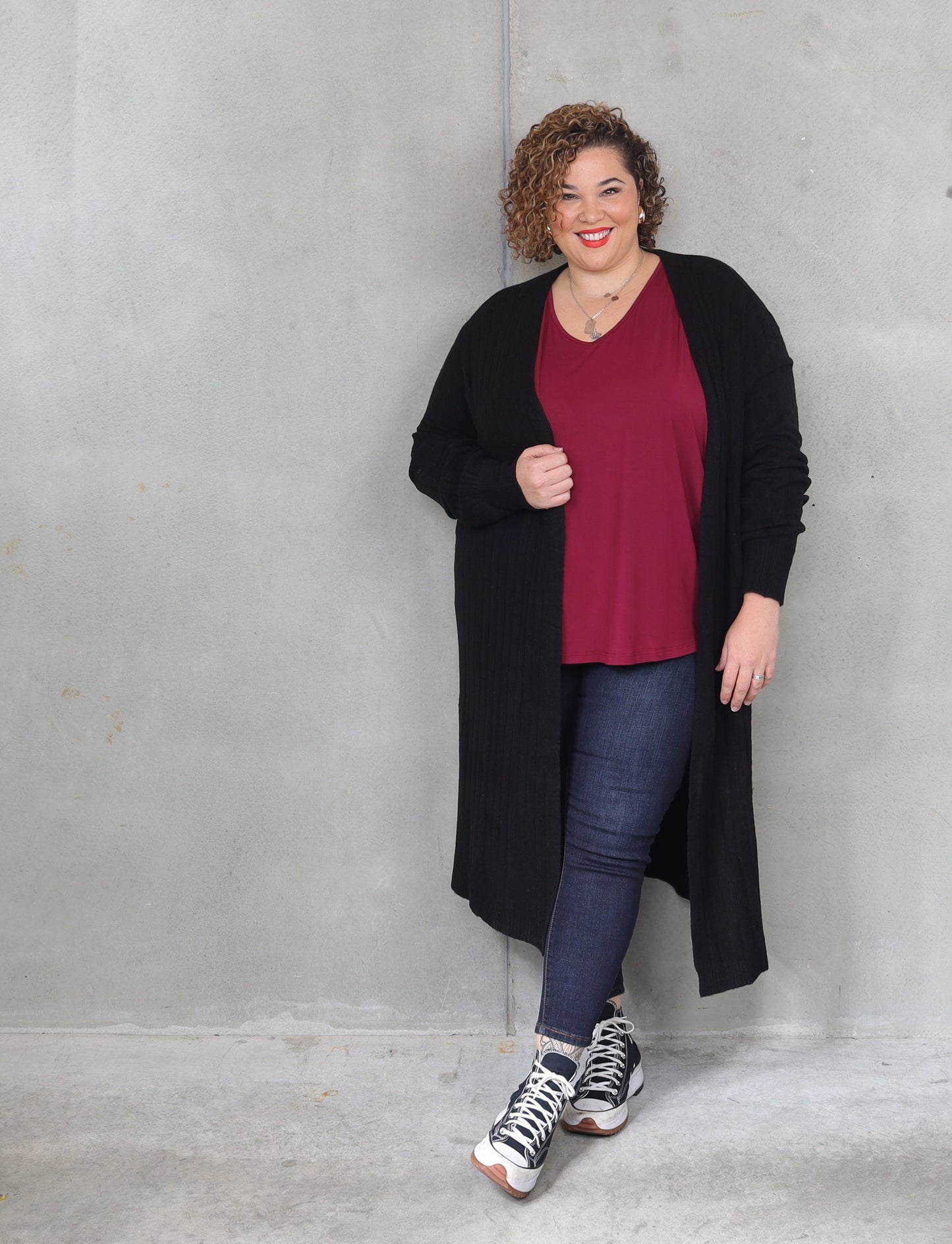 PQ Collection Hi-Low Miracle Top Long Sleeve - Mahogany