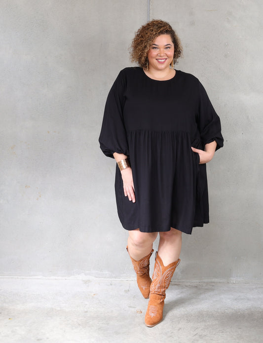 Willow Dress Long Sleeve - Black - Isla-Maree