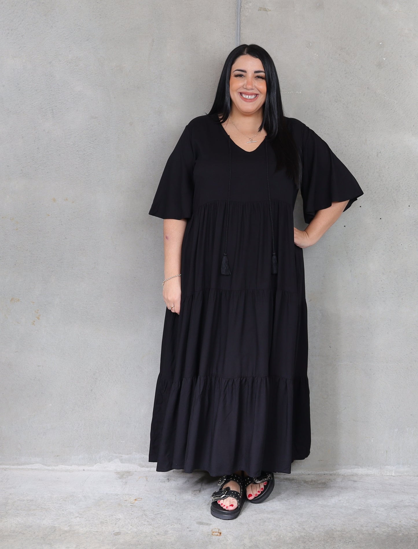 Florence Dress Short Sleeve - Black - Isla-Maree