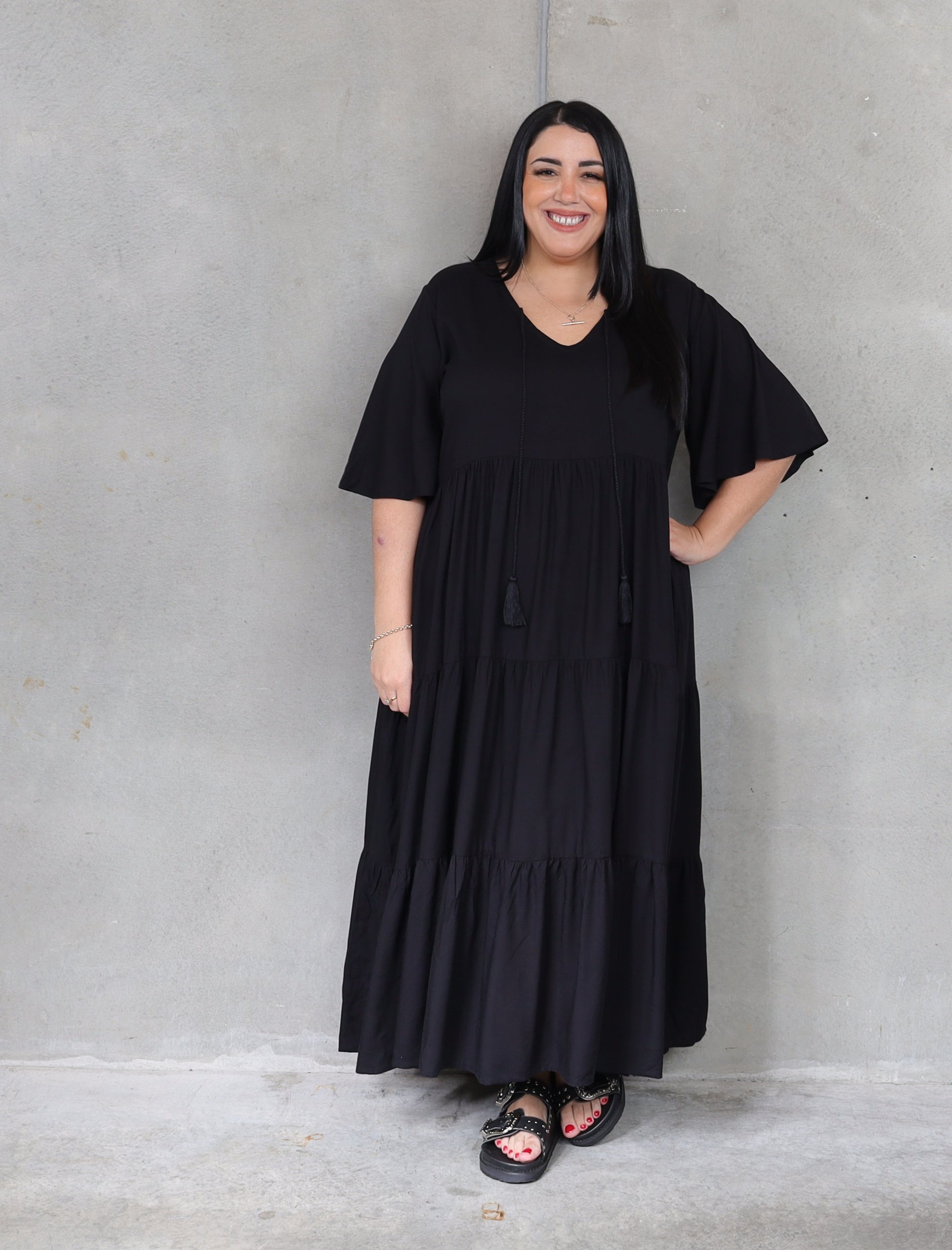 Florence Dress Short Sleeve - Black - Isla-Maree