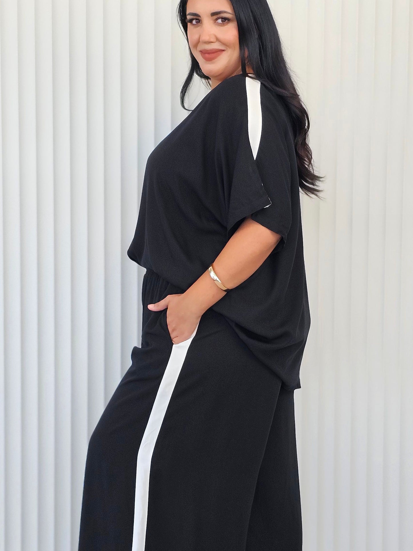 Drape Top - White Stripe
