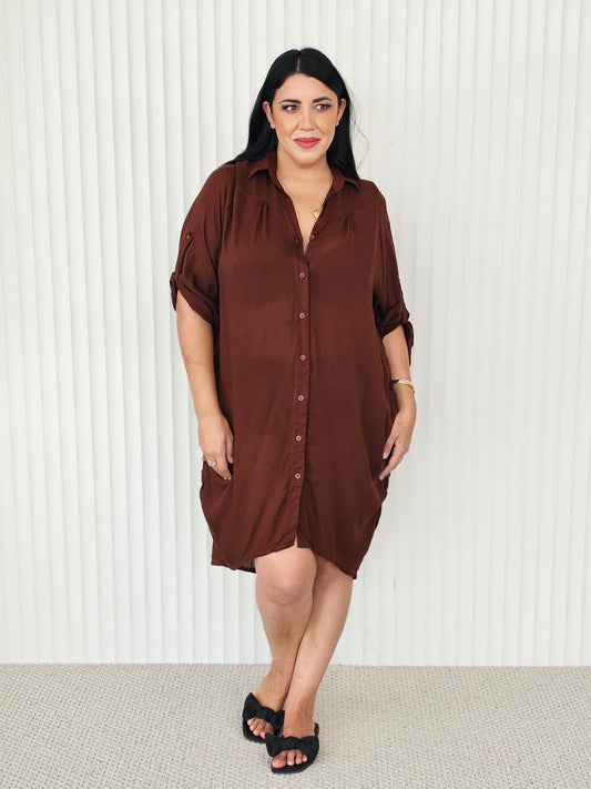 Corfu Shirt Dress - Cocoa