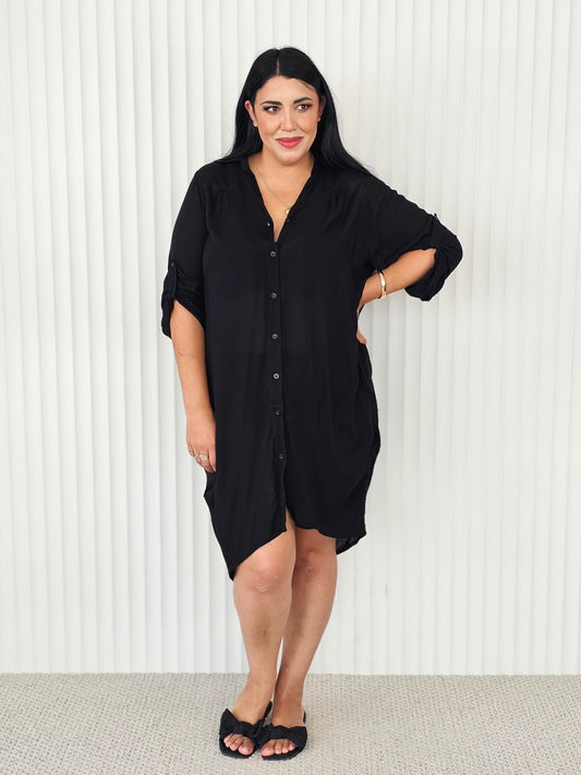 Corfu Shirt Dress - Black