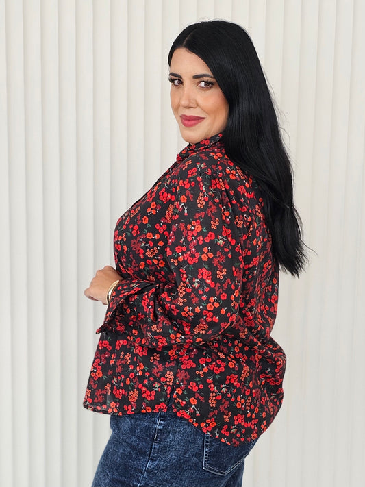 Night Fever Blouse - Paprika Flower