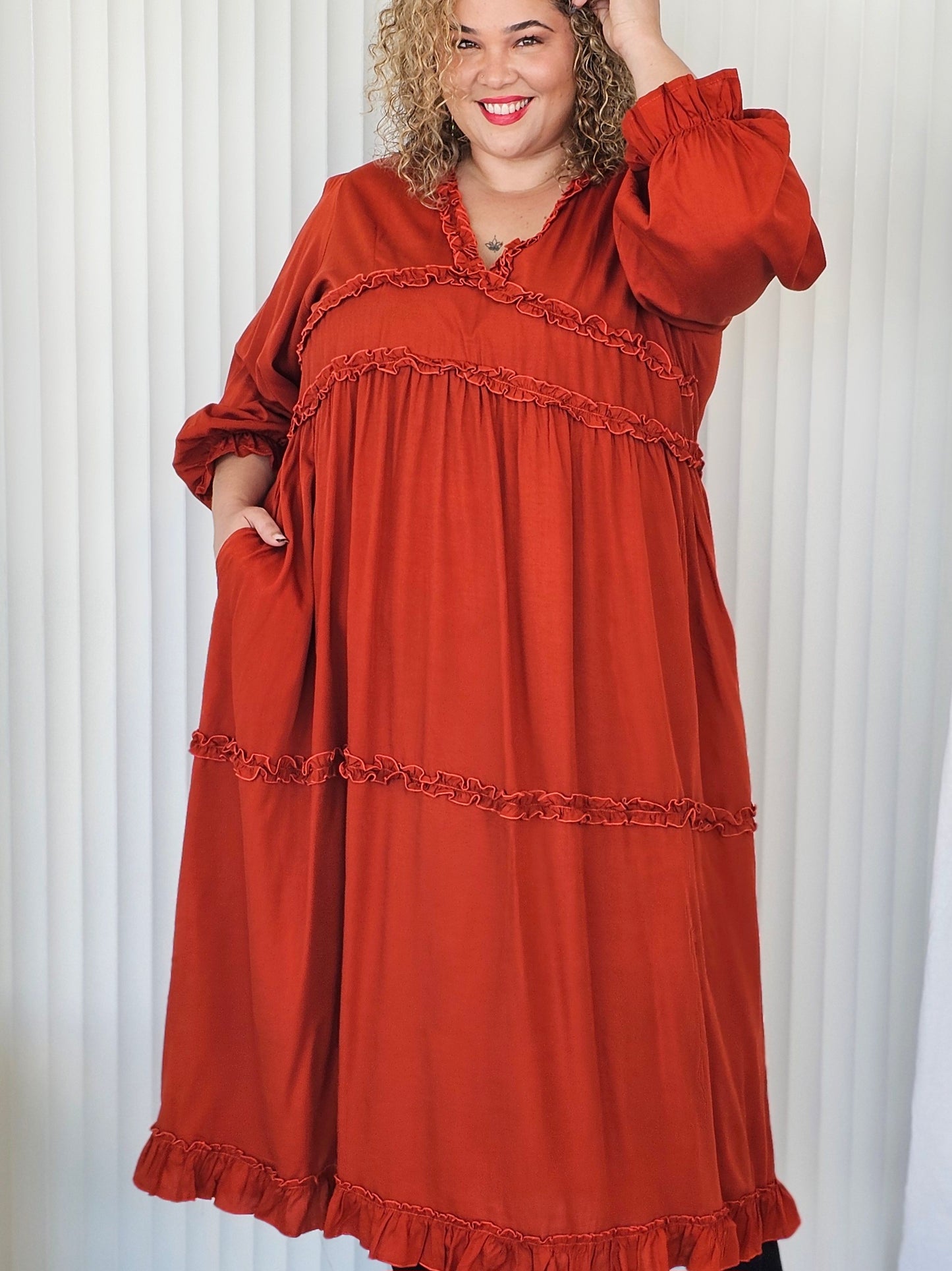 Ruffle Dress - Terracotta