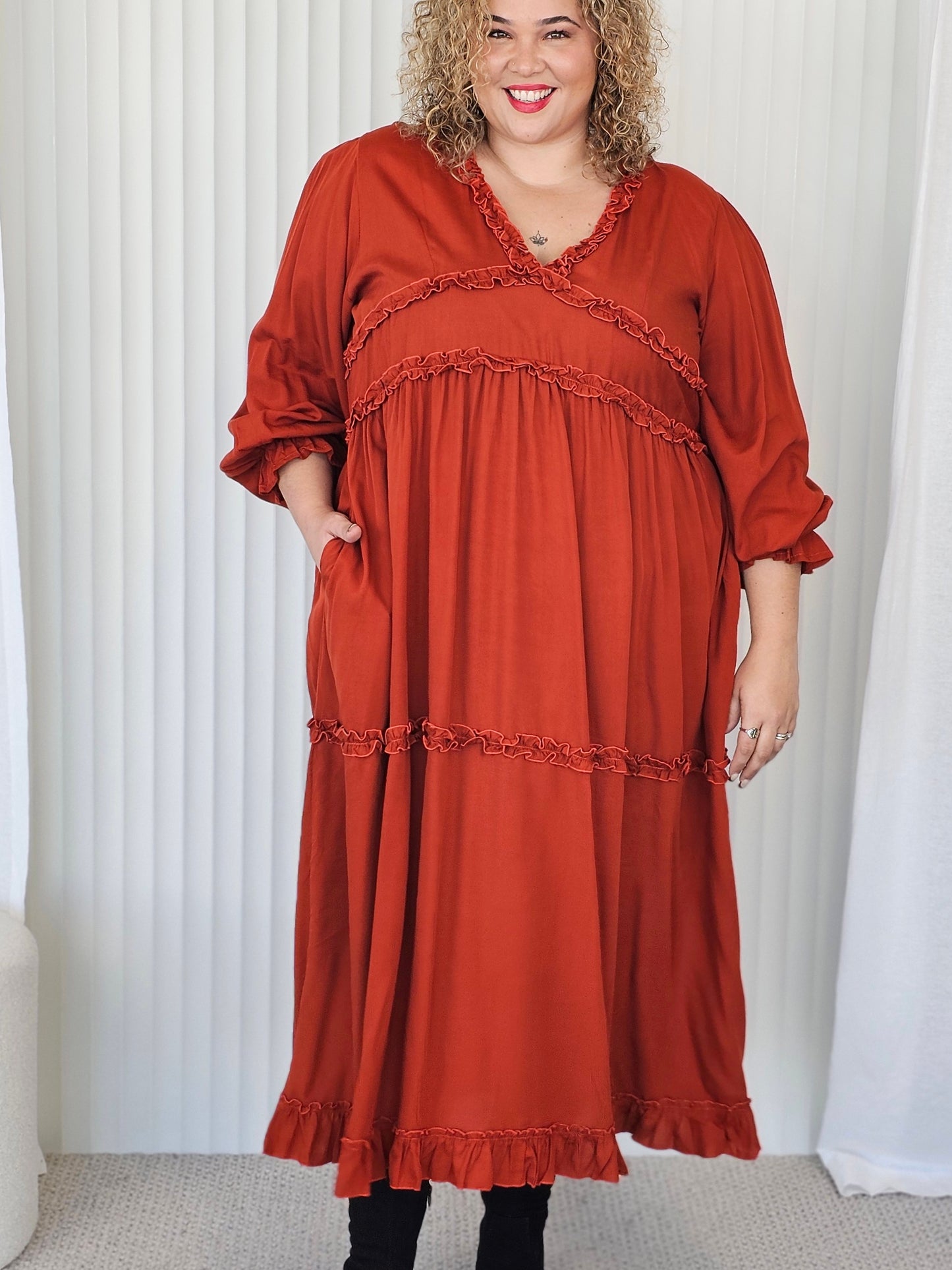 Ruffle Dress - Terracotta