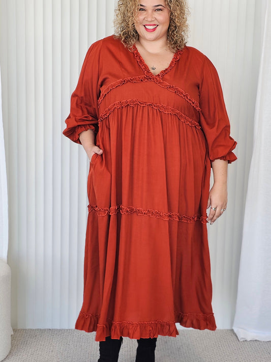 Ruffle Dress - Terracotta