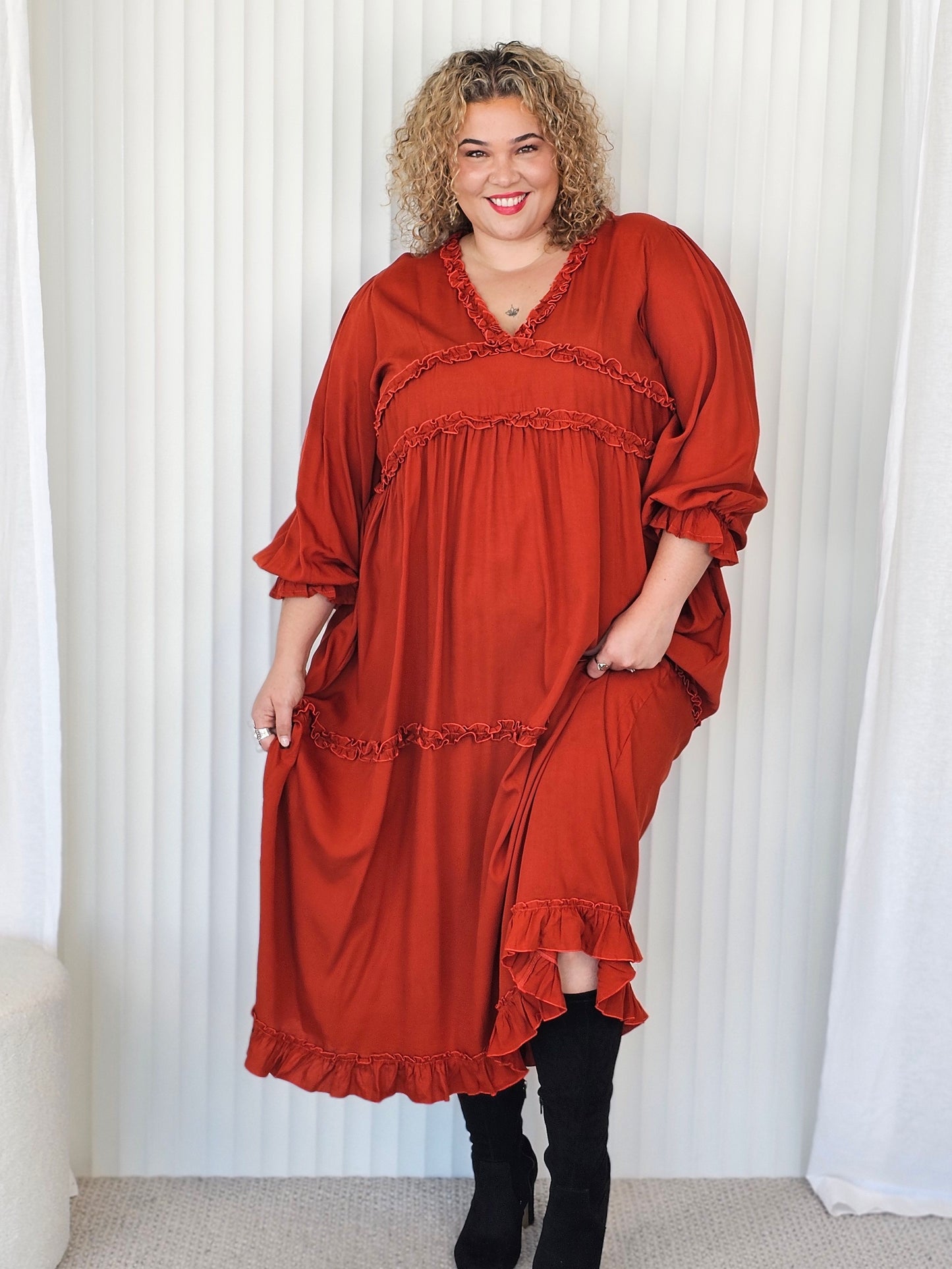 Ruffle Dress - Terracotta