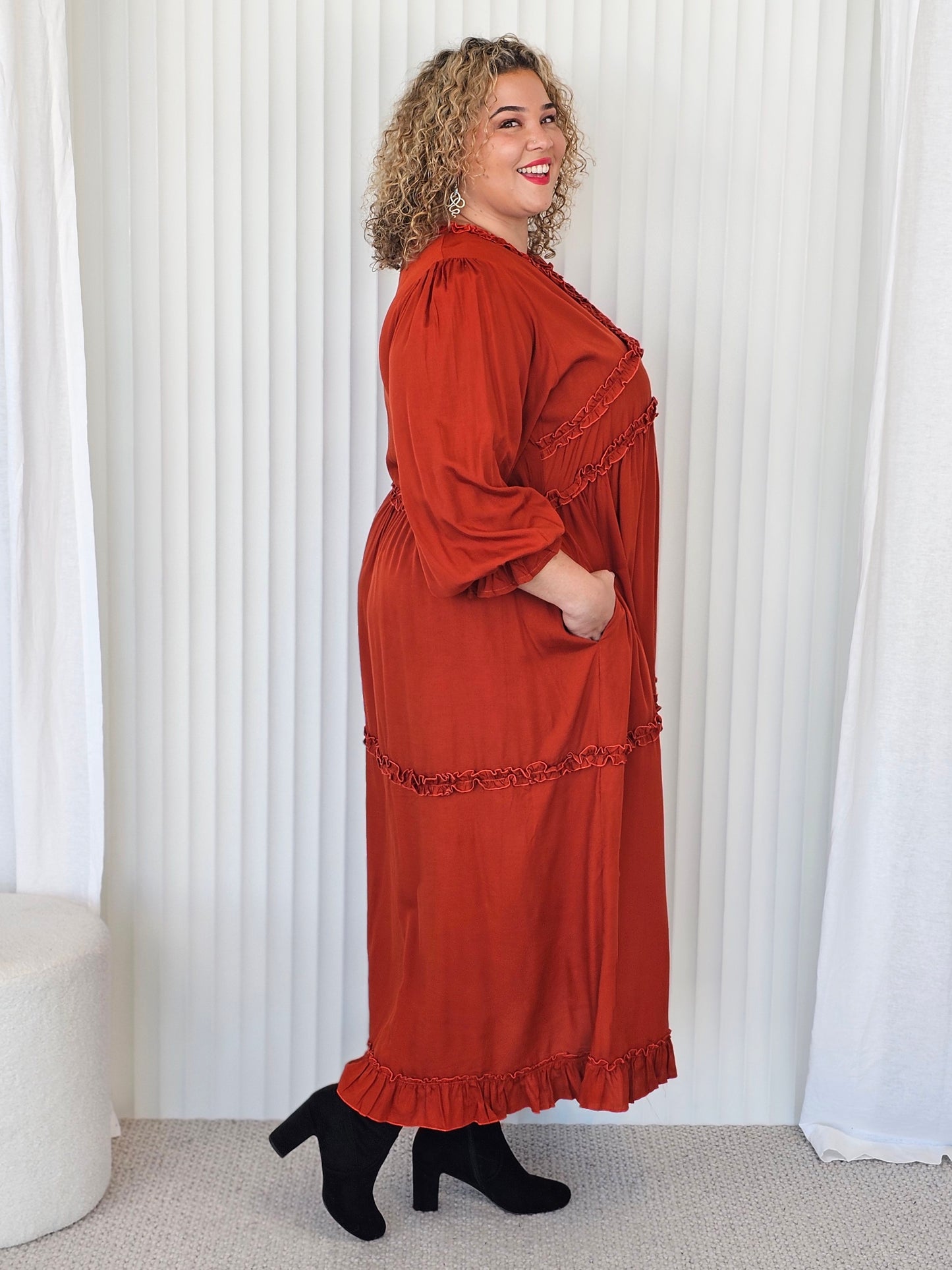 Ruffle Dress - Terracotta