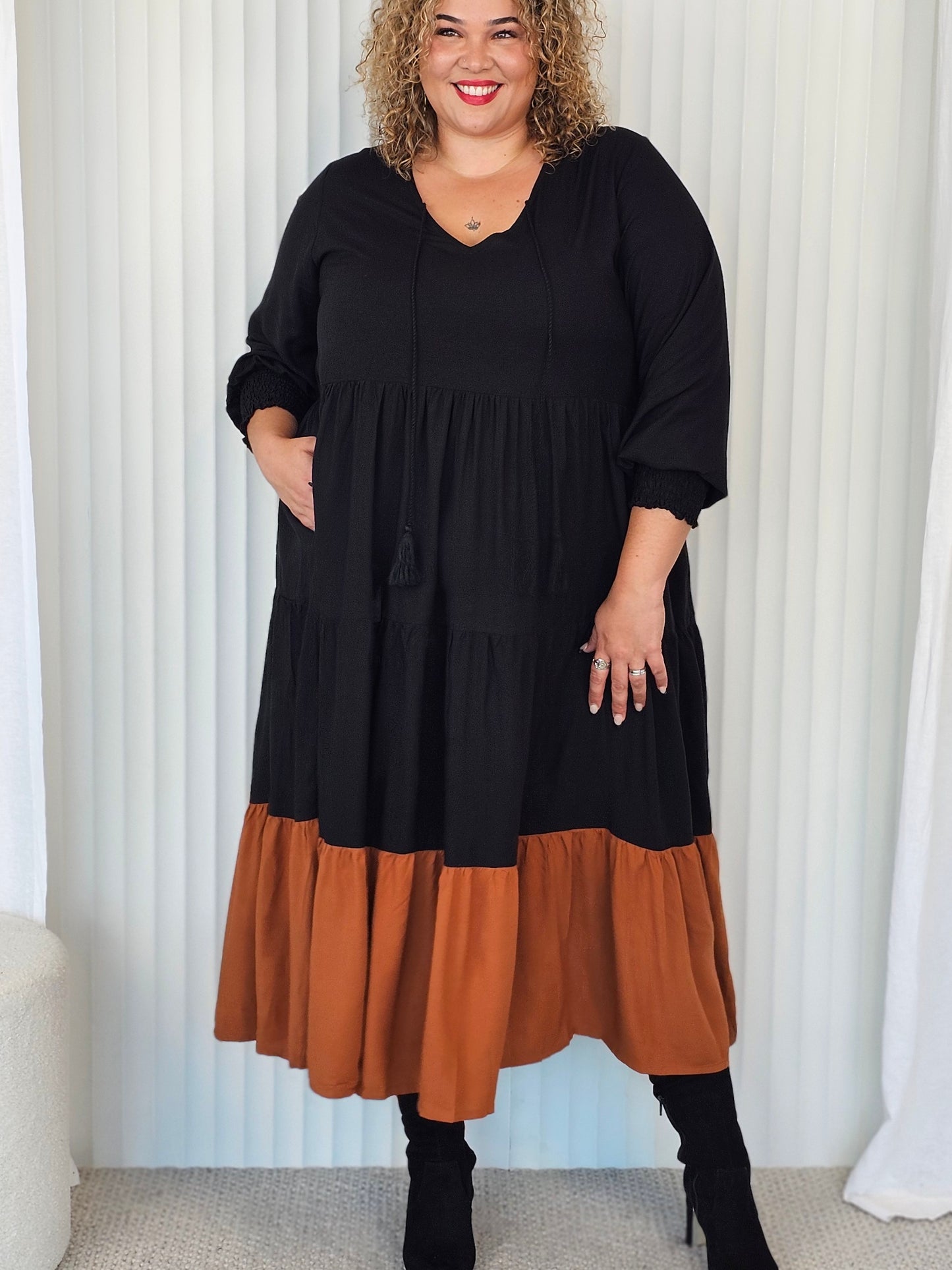 Florence Dress - Black & Tan