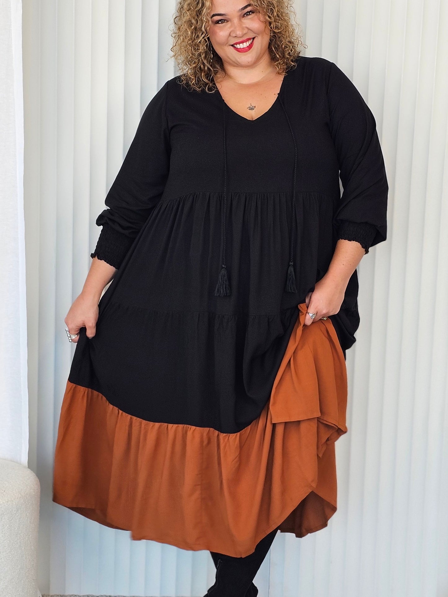 Florence Dress - Black & Tan