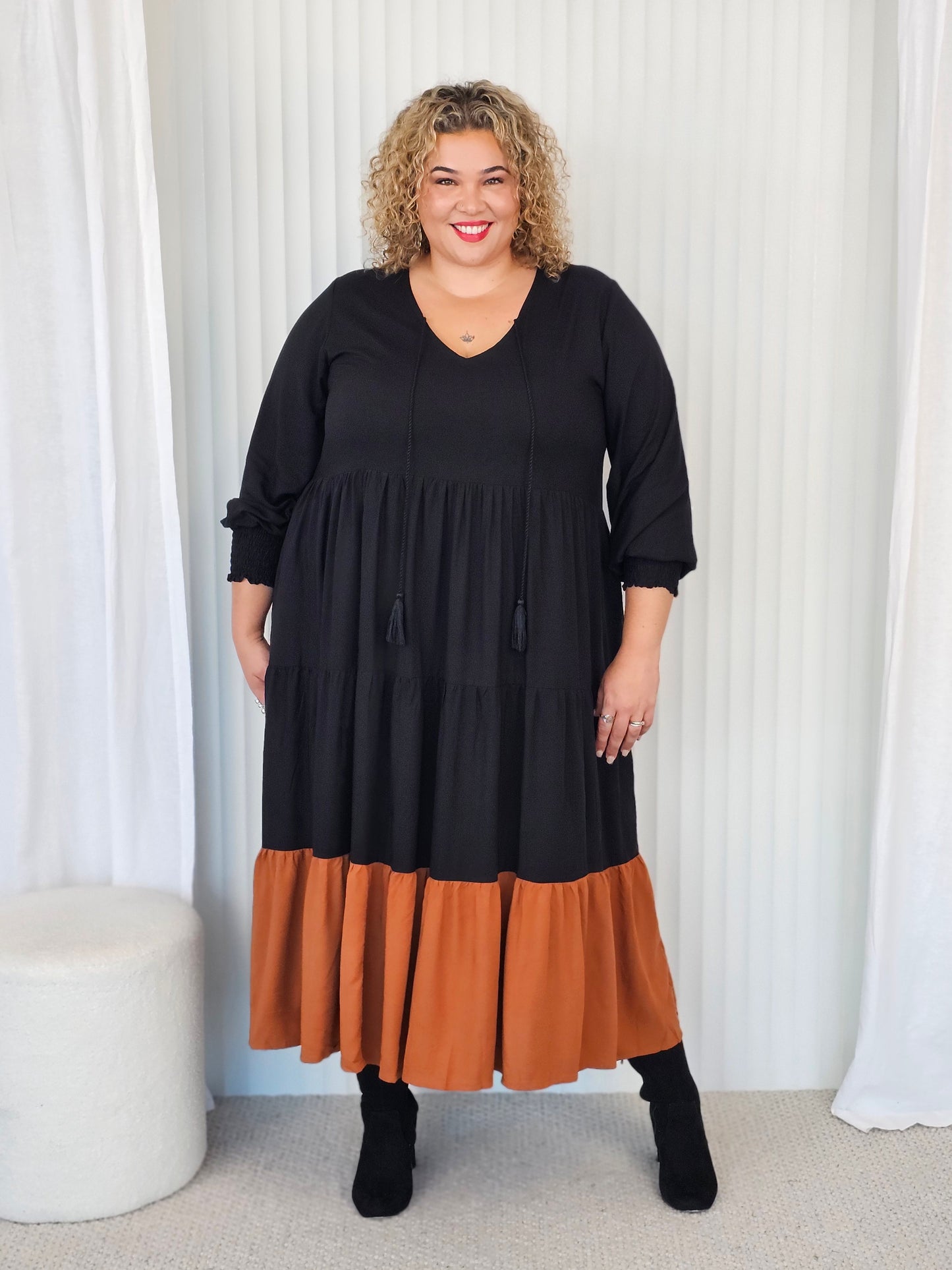 Florence Dress - Black & Tan