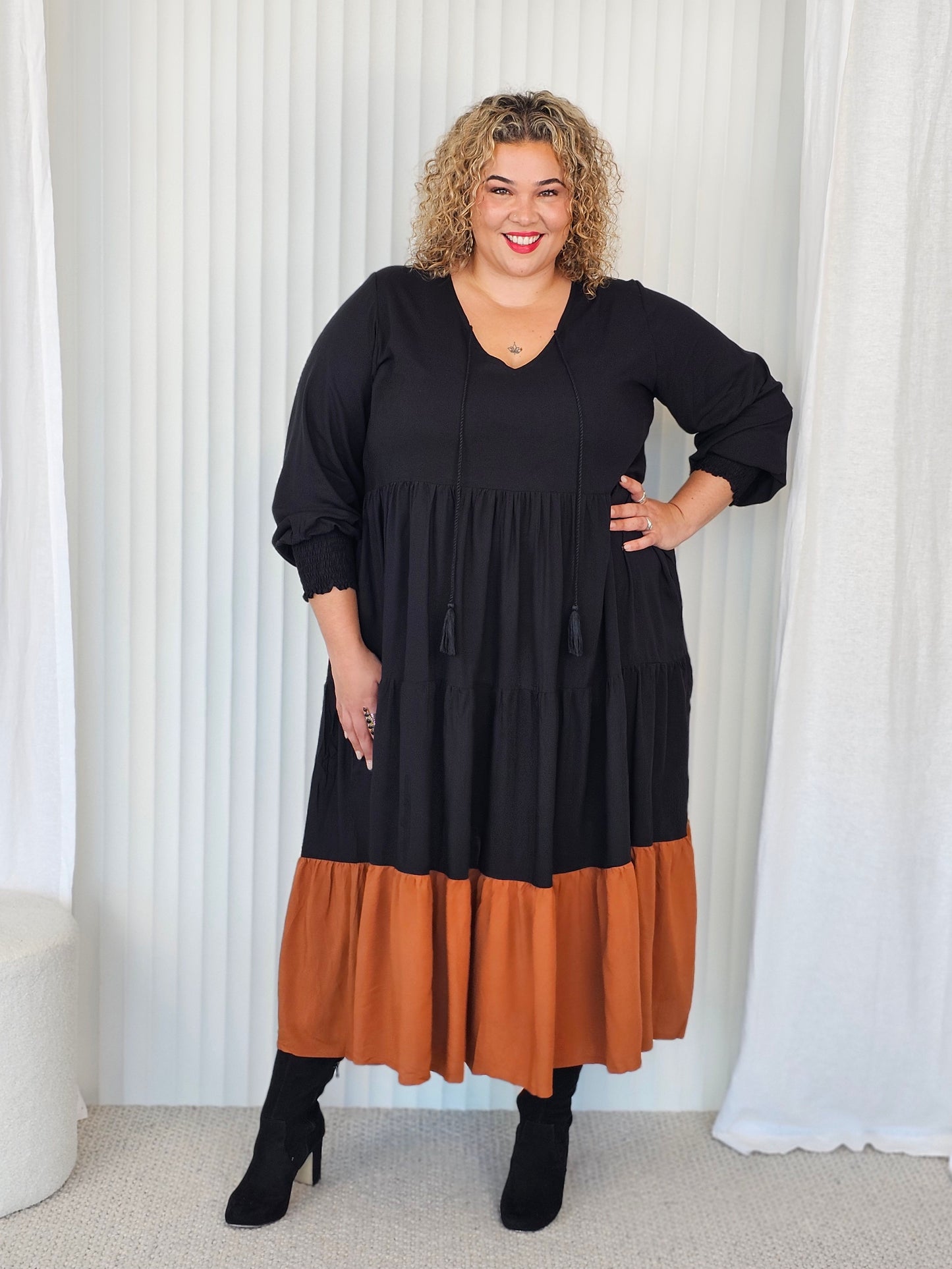 Florence Dress - Black & Tan
