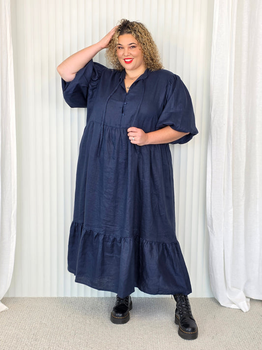 Delilah Dress - Denim Linen