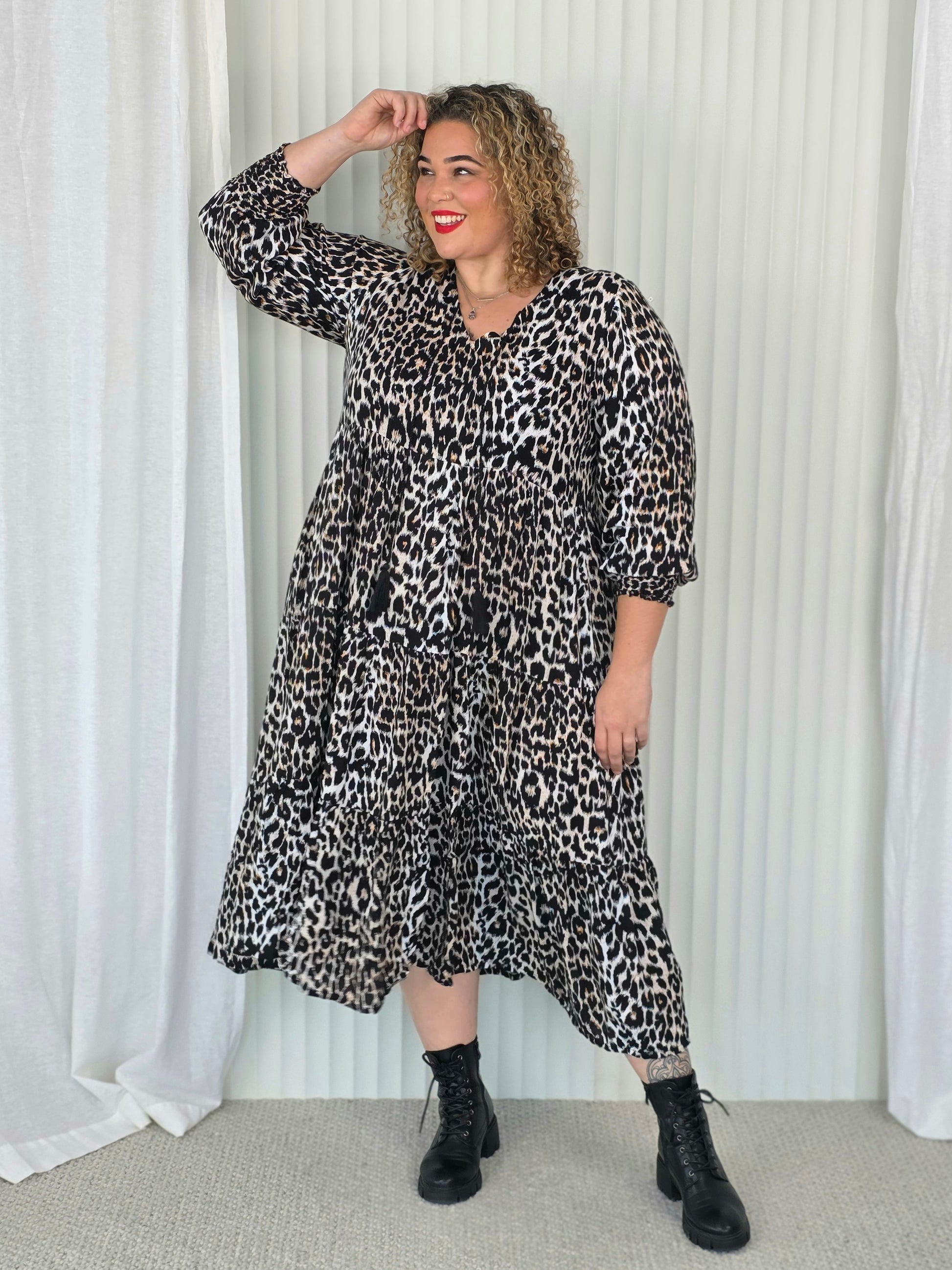 Florence Dress Long Sleeve  -  Jungle - Isla-Maree