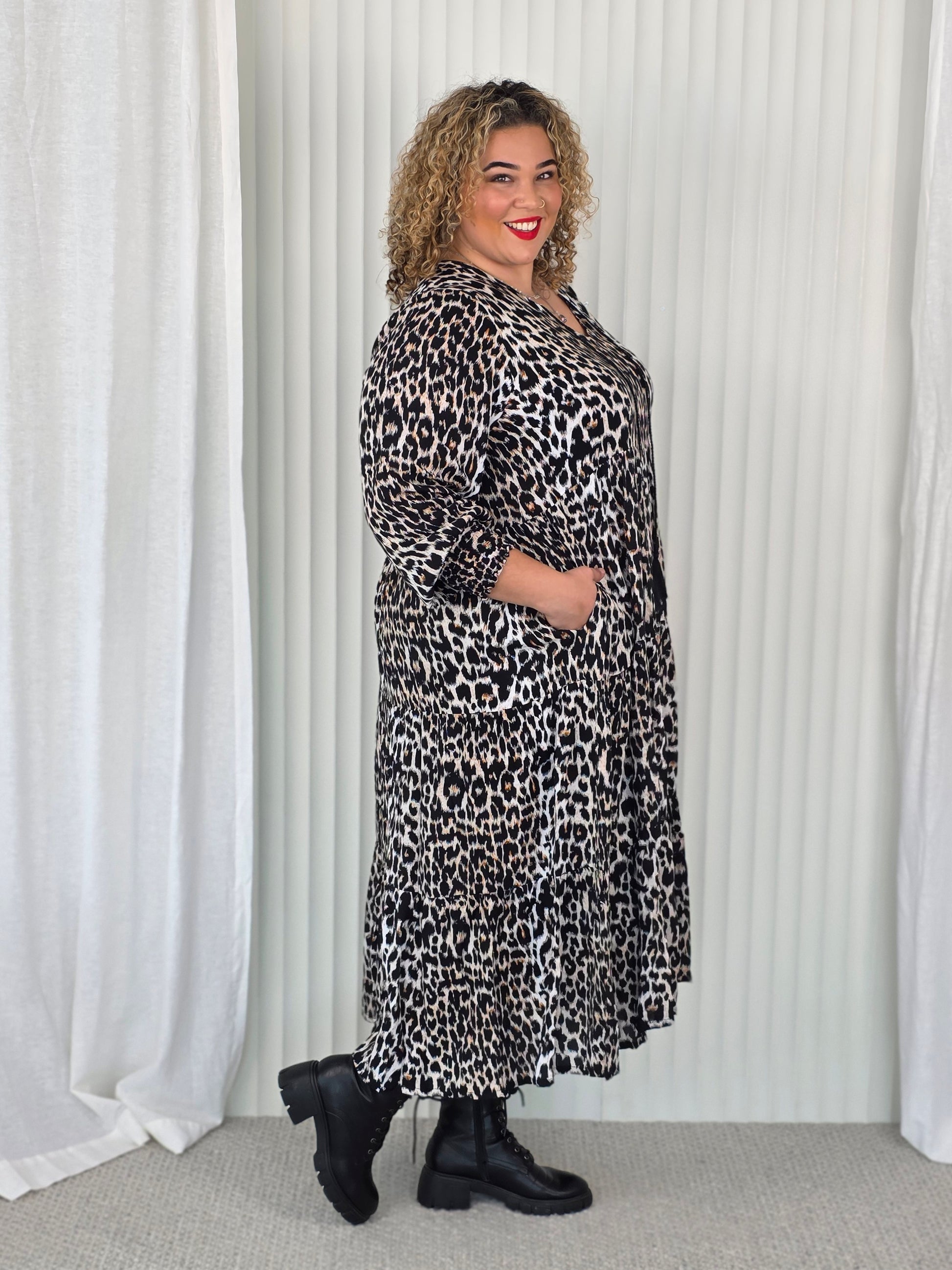 Florence Dress Long Sleeve  -  Jungle - Isla-Maree