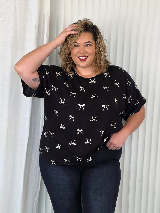 Drape Top - Black Bow