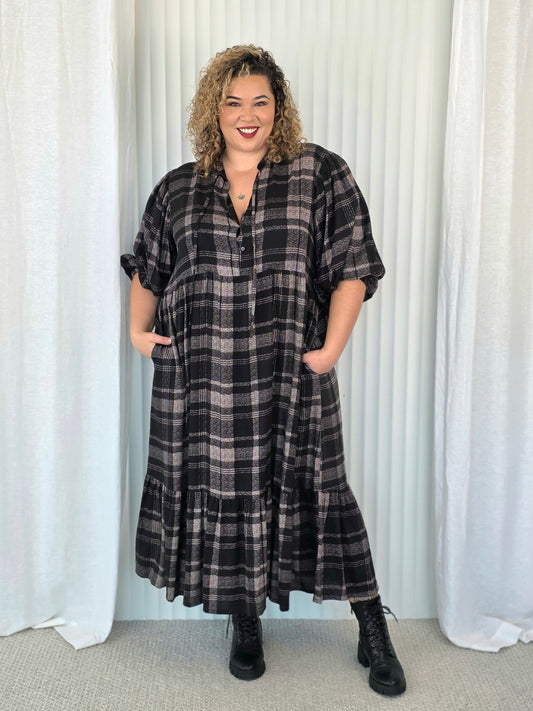 Delilah Dress - Mocha Tartan