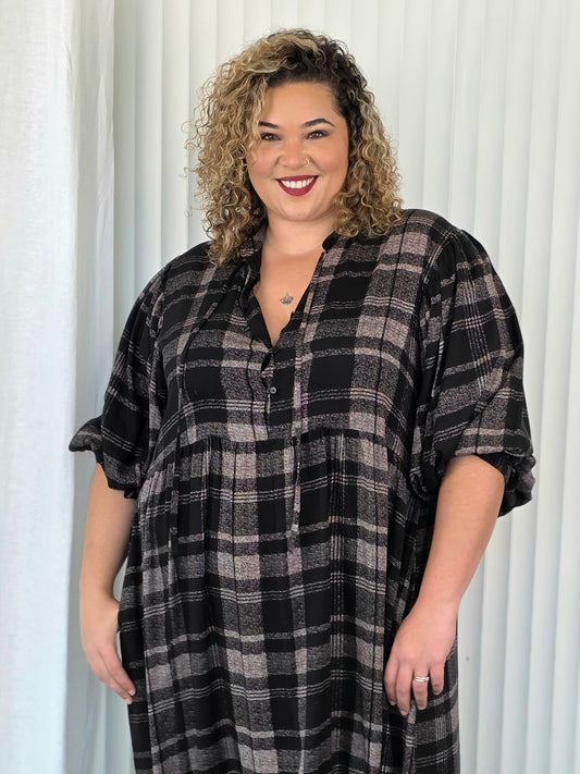 Delilah Dress - Mocha Tartan