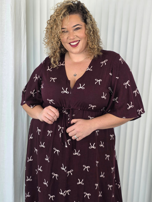Juney Dress - Merlot Bow