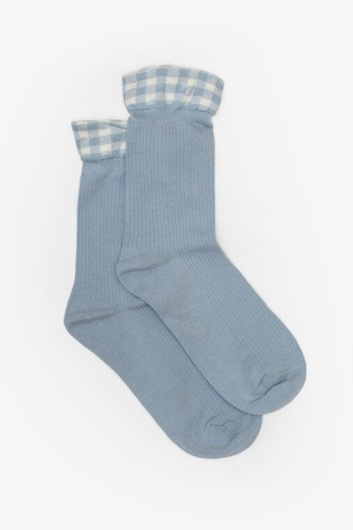 Antler Gingham Ruffle Sock - Blue