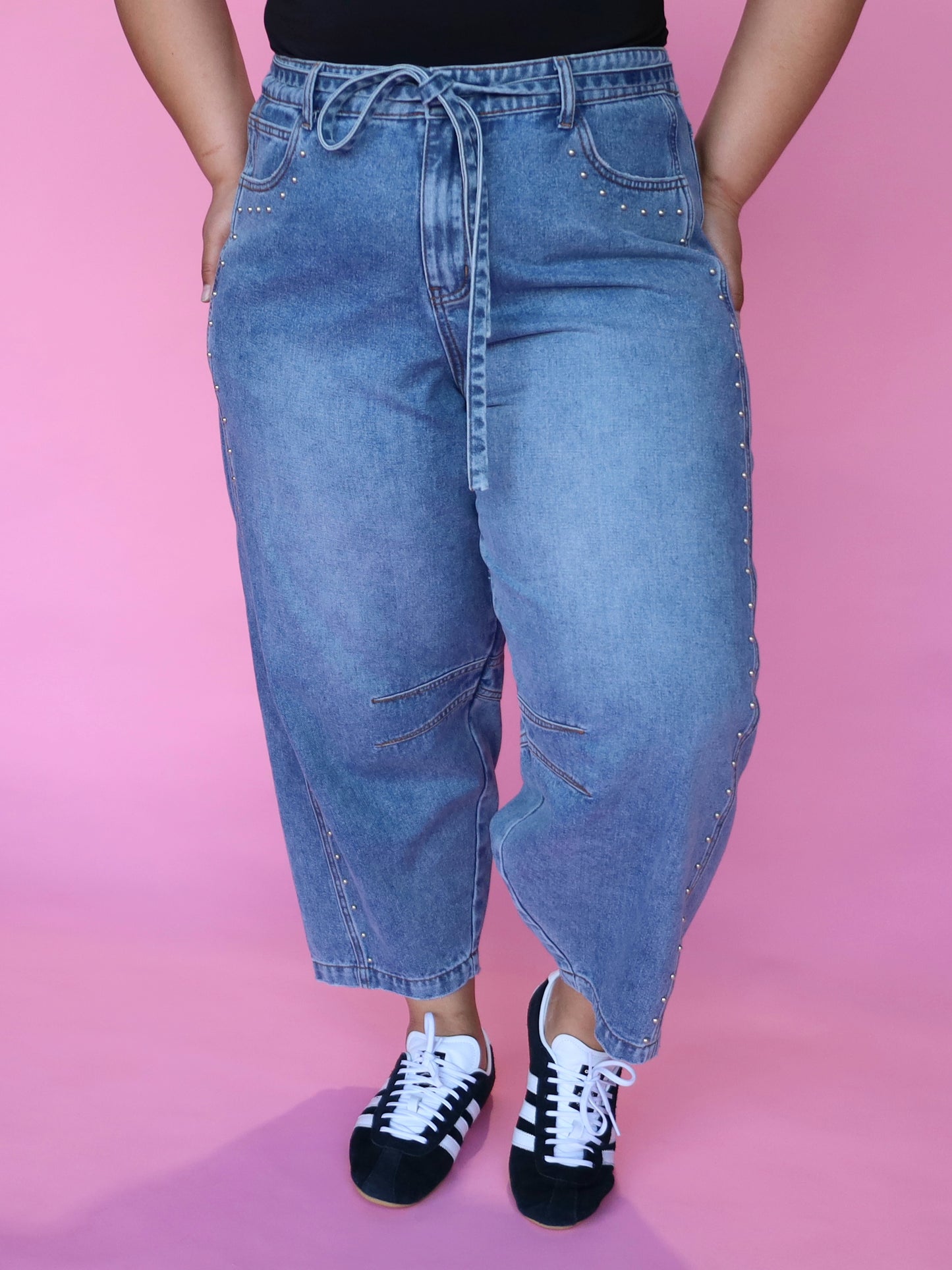 Rio Barrel Jeans - Silver Studs TWO WEEK PRE ORDER