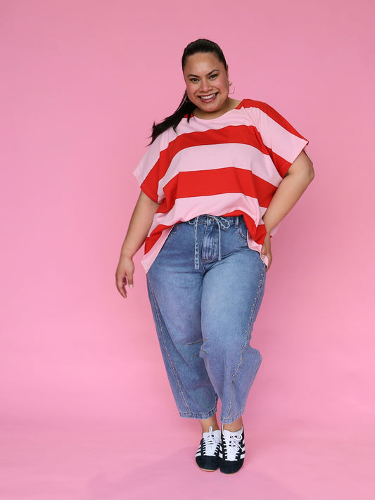 Just A Girl Tee - Chilli Stripe