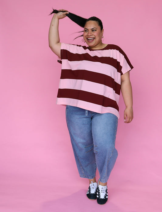 Just A Girl Tee - Mulberry Stripe