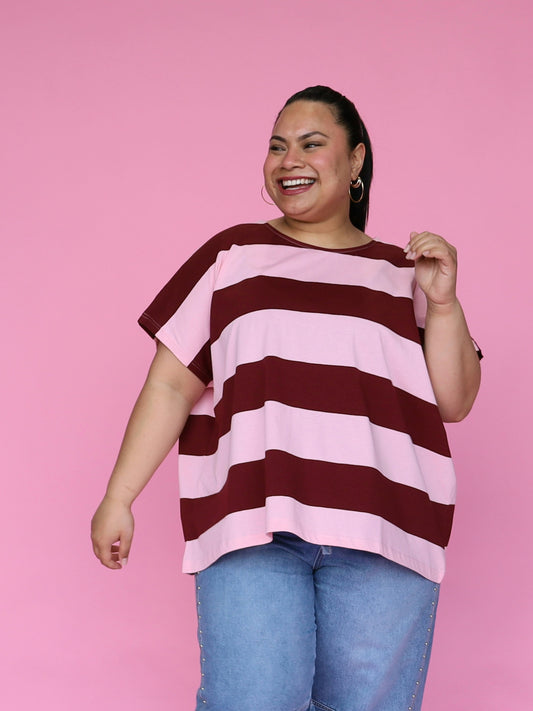Just A Girl Tee - Mulberry Stripe