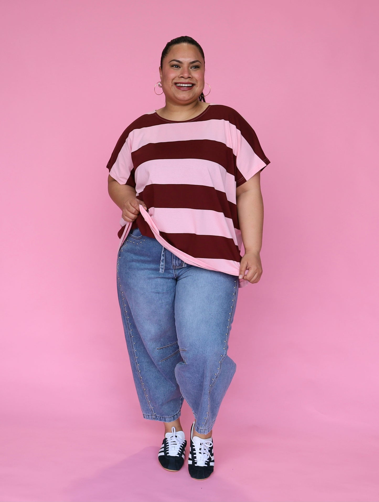 Just A Girl Tee - Mulberry Stripe
