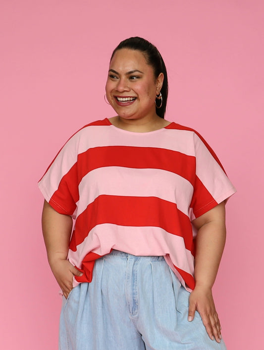 Just A Girl Tee - Chilli Stripe