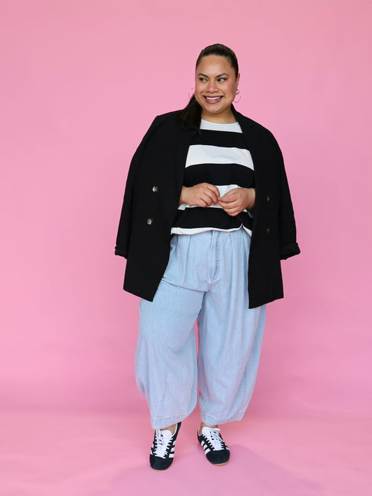 Just A Girl Tee - Black Stripe