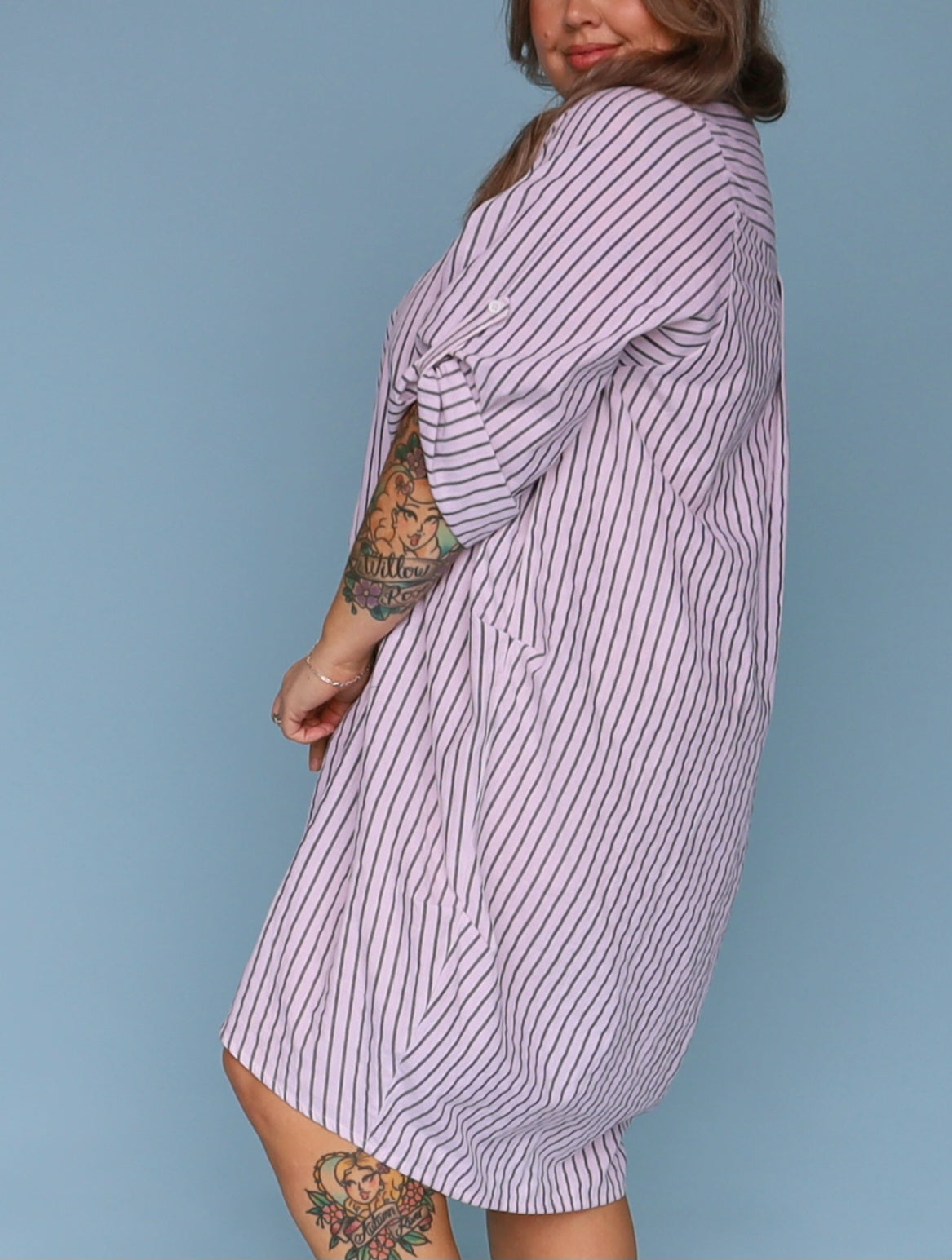 Corfu Shirt Dress - White & Charcoal Stripe