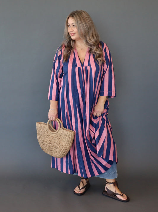 Maisie Dress - Hydrangea Stripe
