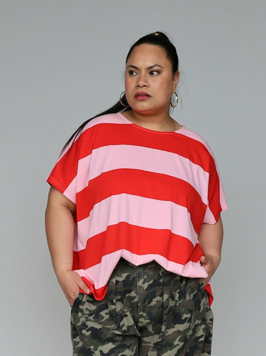 Just A Girl Tee - Chilli Stripe