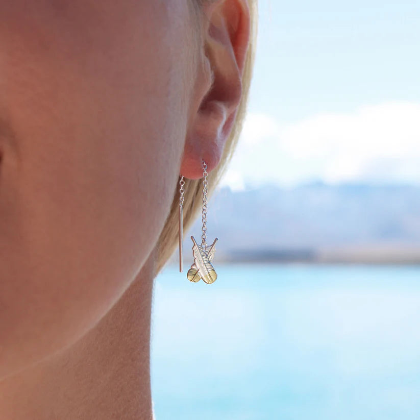 Huia Feather Thread Earring - Silver