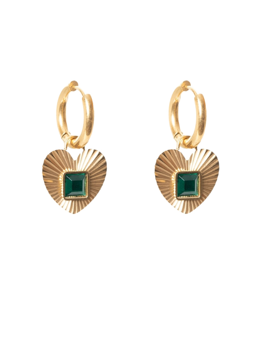 Antler Emerald Embrace - Fluted Heart Earring