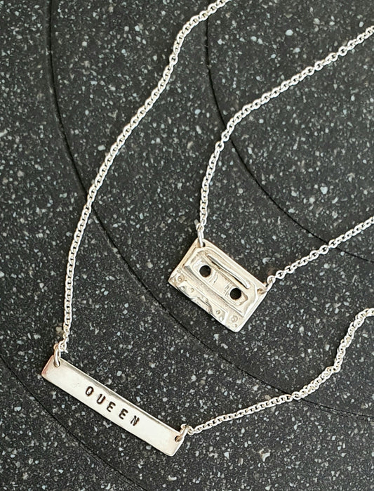Retro Cassette Tape & Queen Bar layered necklace set - Isla-Maree