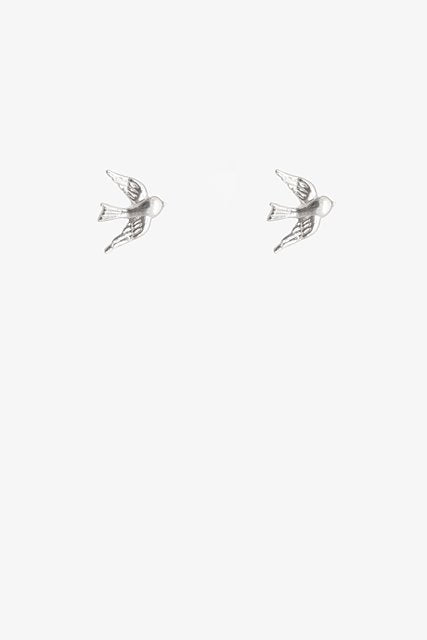 Antler Swallow Earring - Silver