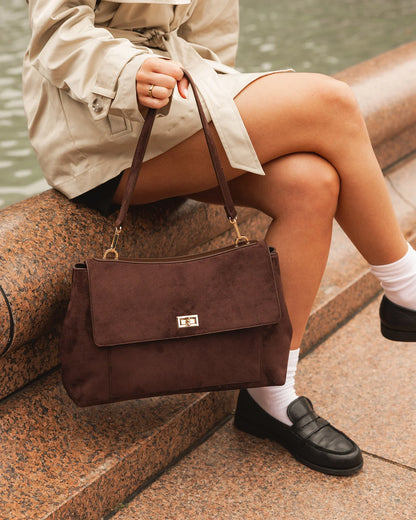 Louenhide Arden Suedette Shoulder Bag - Choc