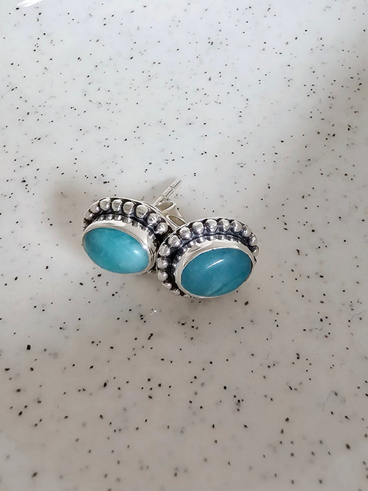 Filigree Silver Stud Earring - Turquoise